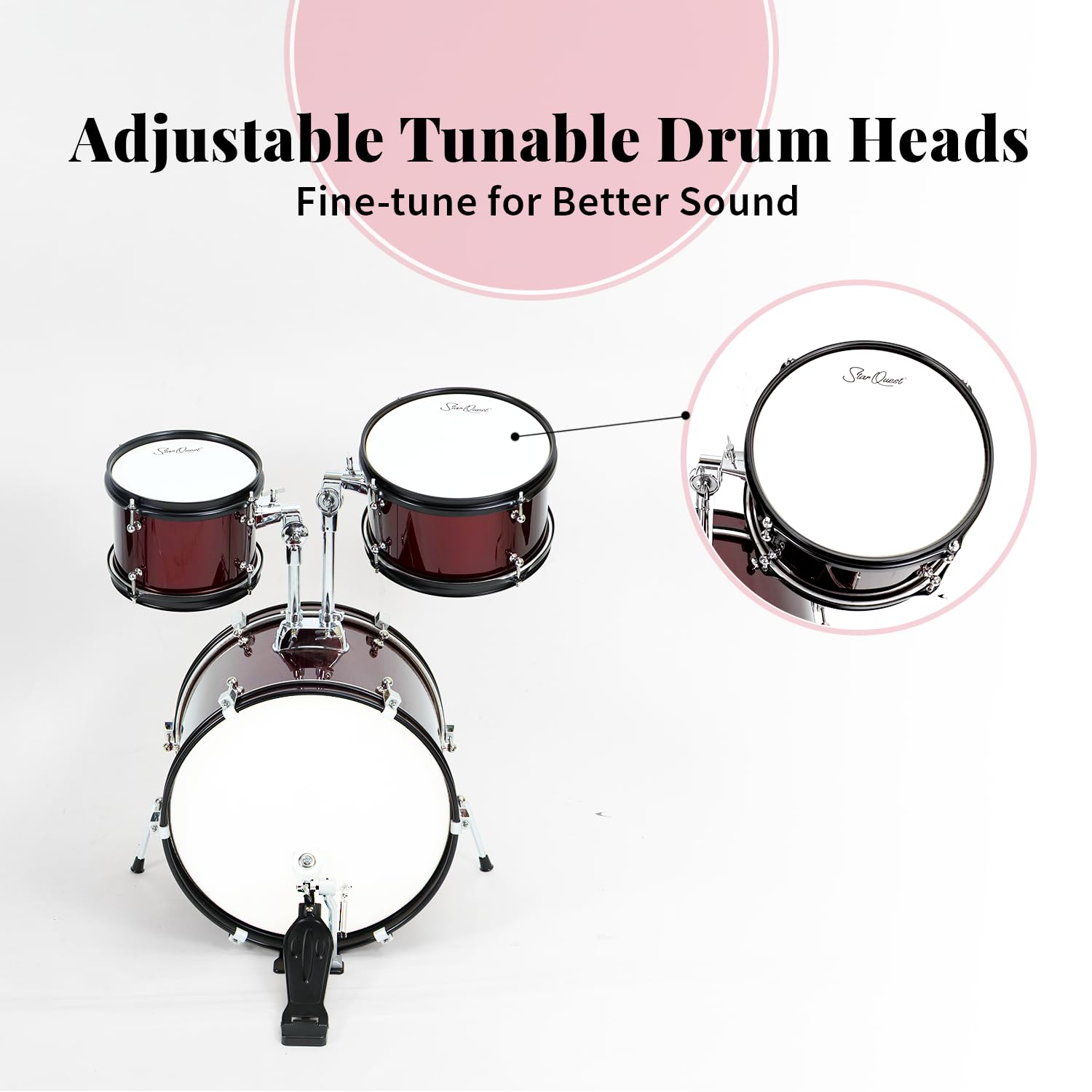 StarQuest Junior 5-Piece Drum Set | Premium Metallic Wine Red
