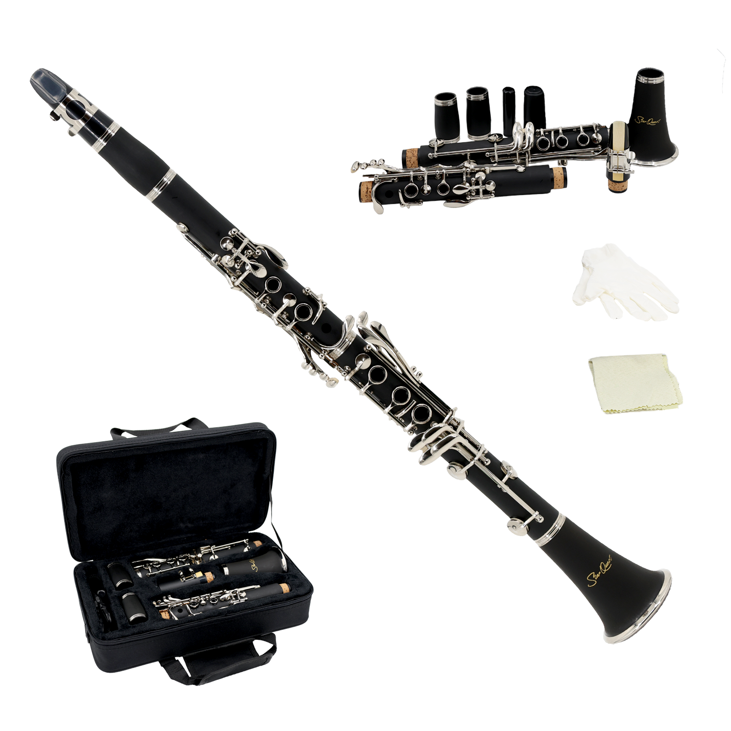 StarQuest SQ-CL250 – Clarinette Corps En Abs Durable Avec Touches Nickelées Brillantes, Idéale Pour Les Musiciens Débutants À Expérimentés, Étui Renforcé Et Anche Incluses