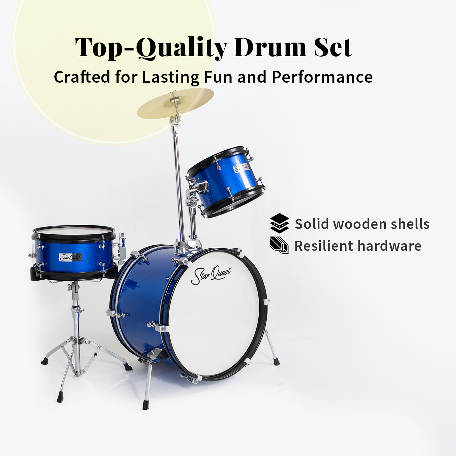 StarQuest Junior 3-Piece Drum Set | Premium Metallic Blue Finish