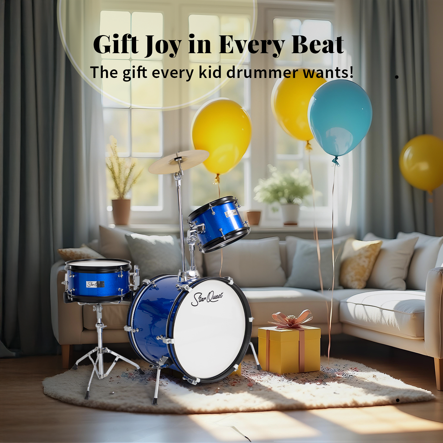 StarQuest Junior 3-Piece Drum Set | Premium Metallic Blue Finish