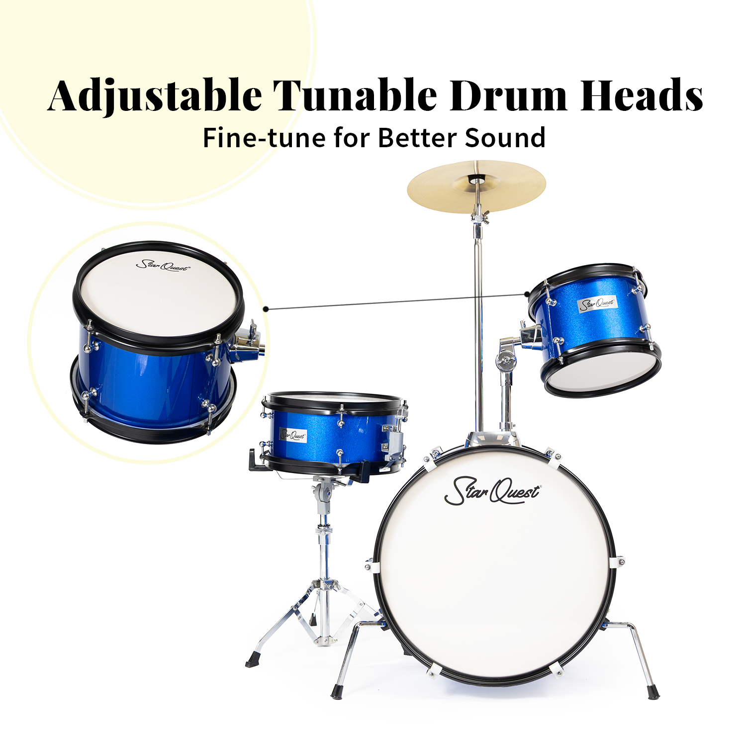 StarQuest Junior 3-Piece Drum Set | Premium Metallic Blue Finish