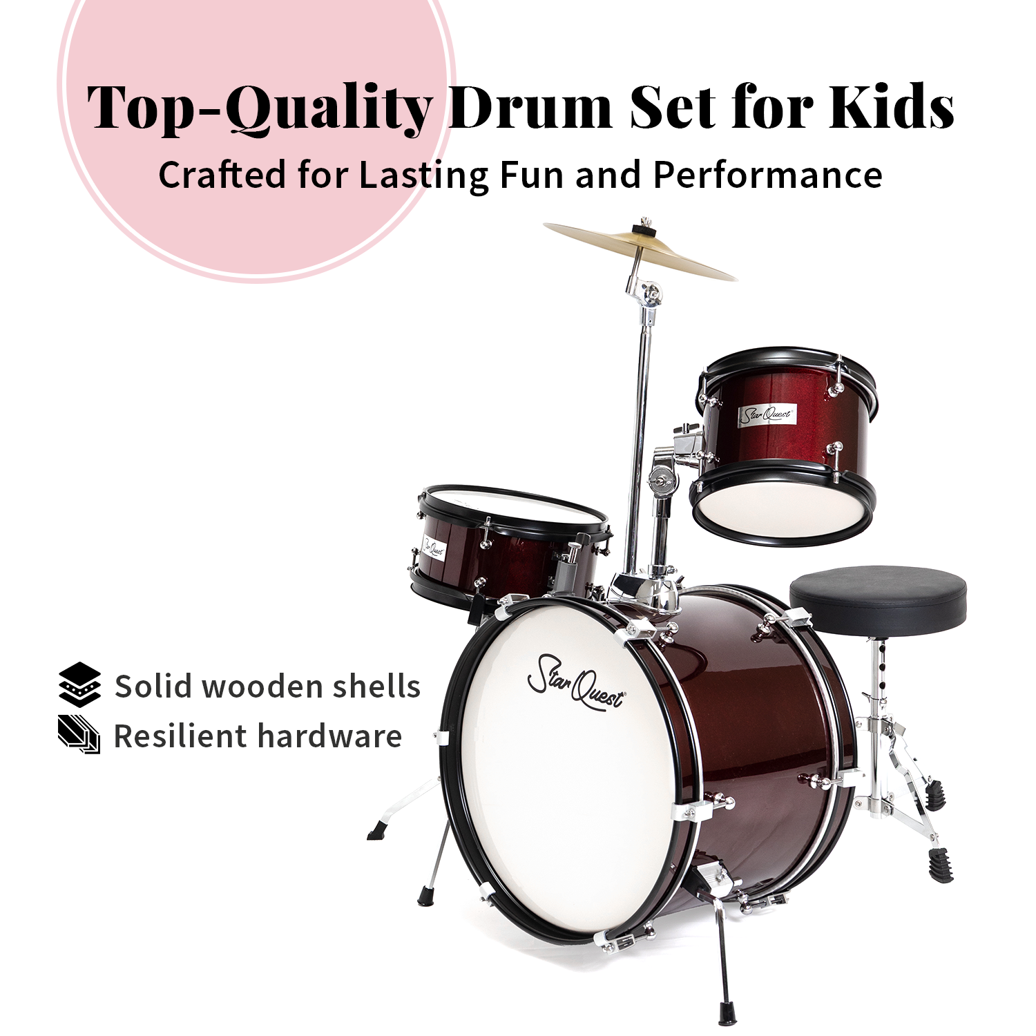 StarQuest Junior 3-Piece Drum Set | Metallic Wine Red Finish
