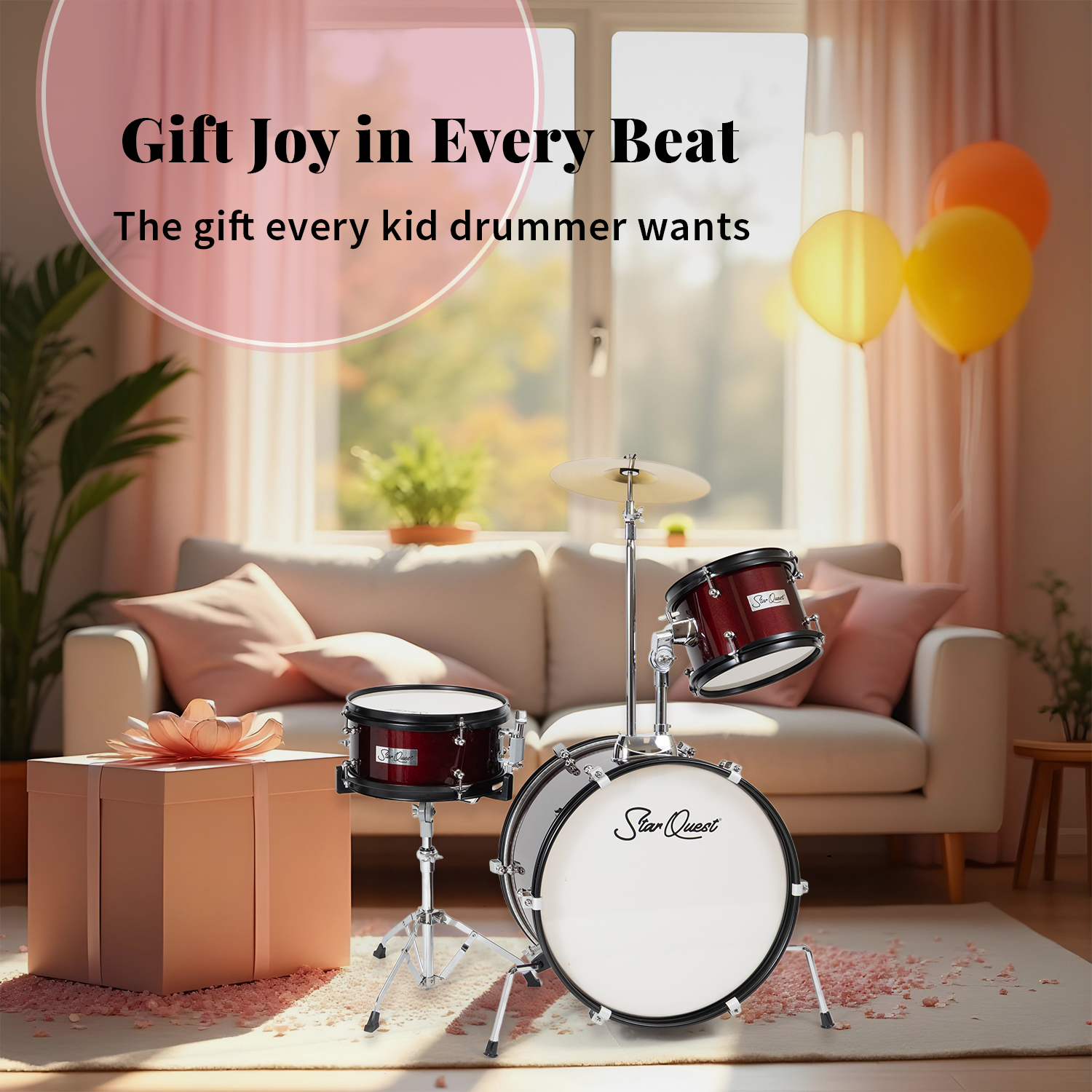 StarQuest Junior 3-Piece Drum Set | Metallic Wine Red Finish