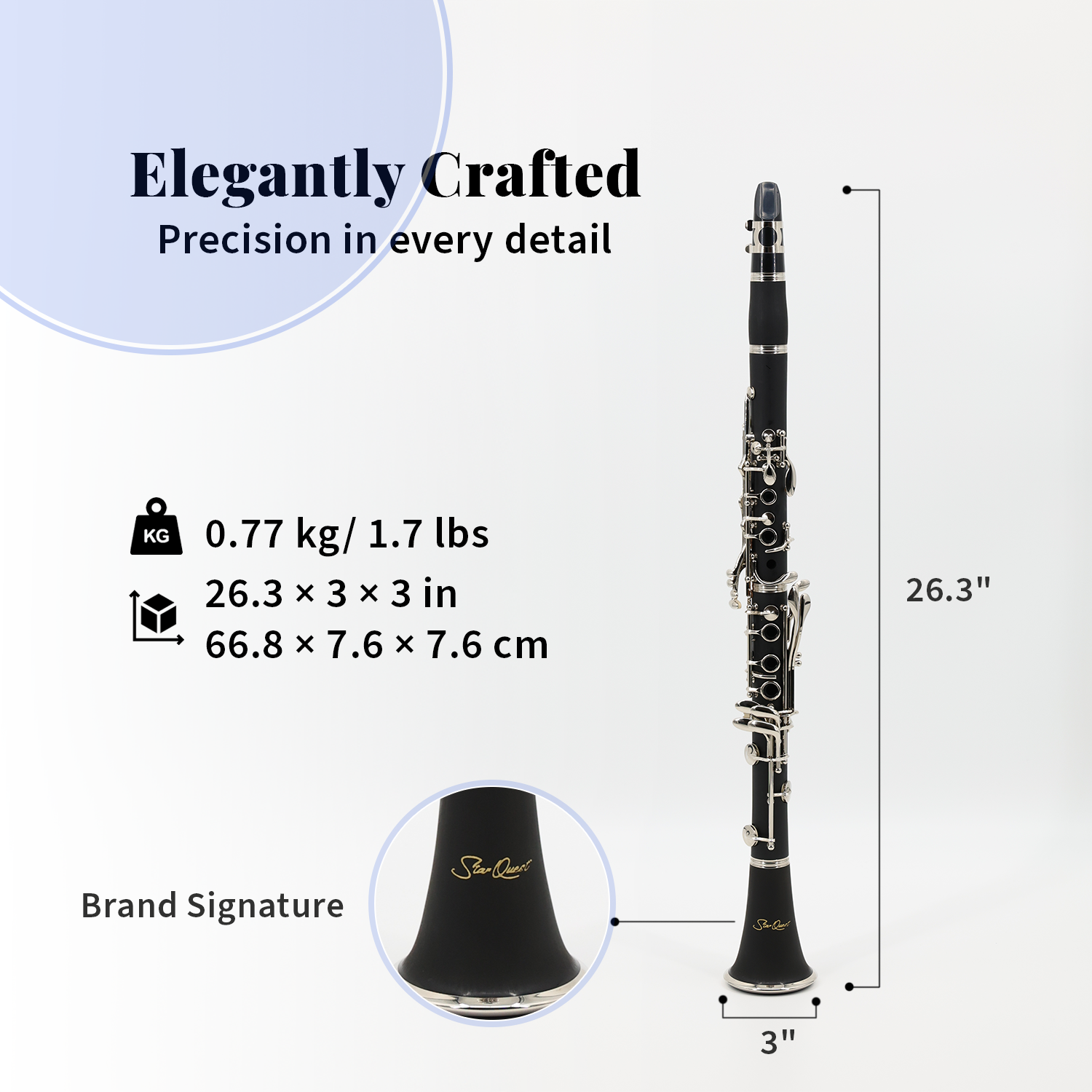 StarQuest Bb Clarinet Durable ABS Body with 17 Nickel-Plated Keys, Ideal for Beginners to Experienced Musicians, Hardened Case and Reed Included