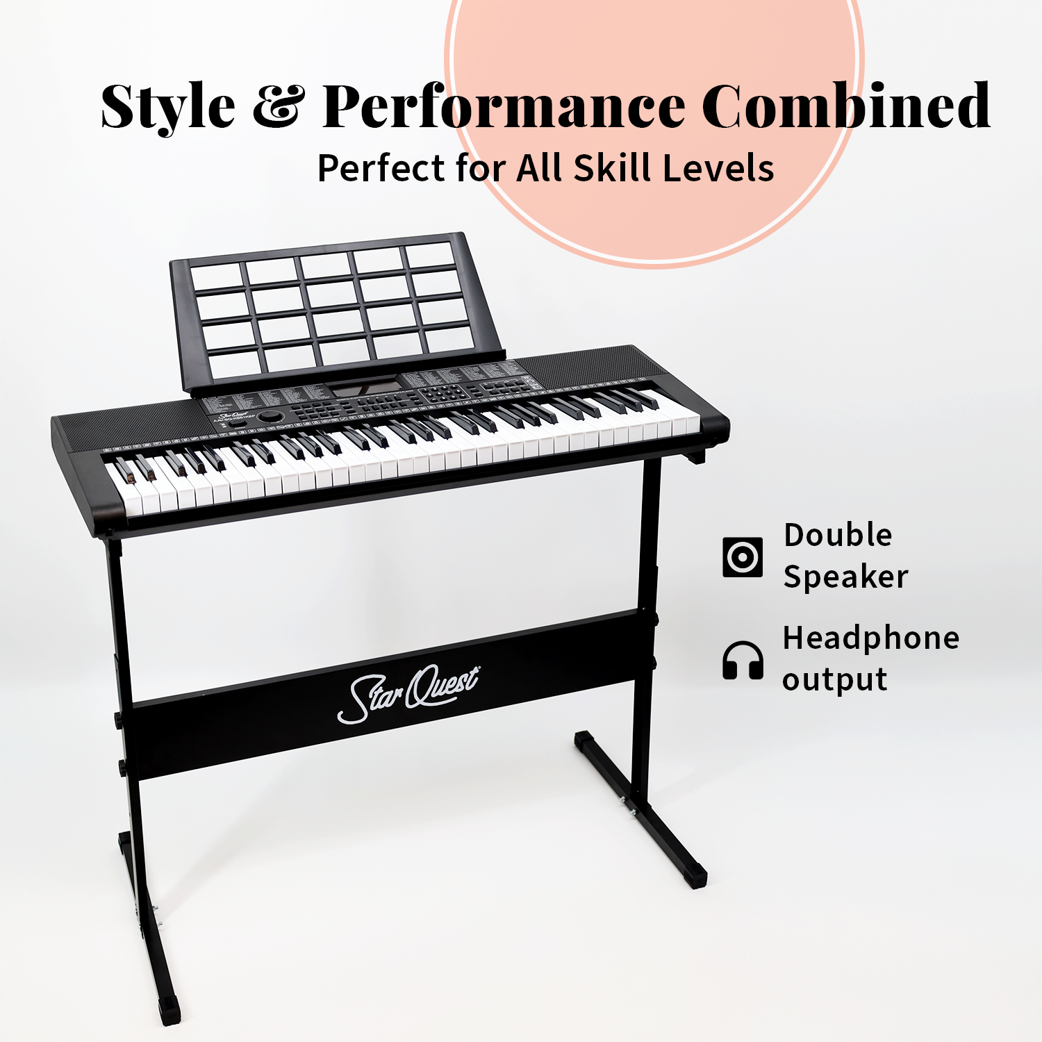 StarQuest 61 Key Portable Electronic Keyboard Piano Kit – Digital Piano for Beginners and Experienced Musicians, With Stand, Bench, Earphones, Pedal, Stickers